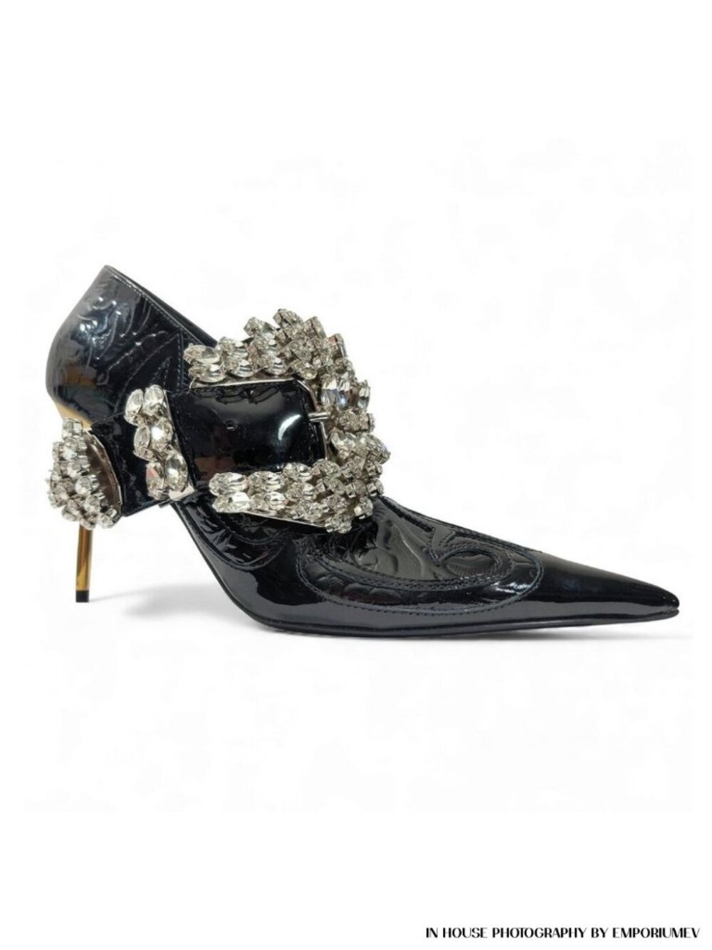 Balmain Clara Western Crystal-Embellished 95mm Womens Black Pumps -US 6- (0570)